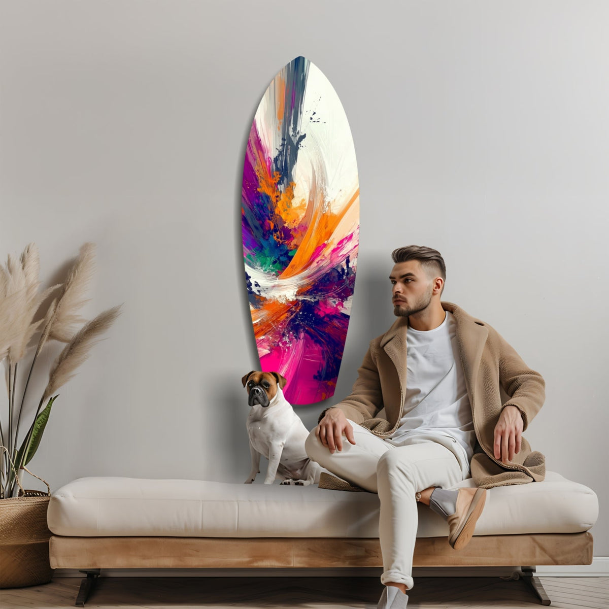 Abstract Paint Brushes Glass Wall Art