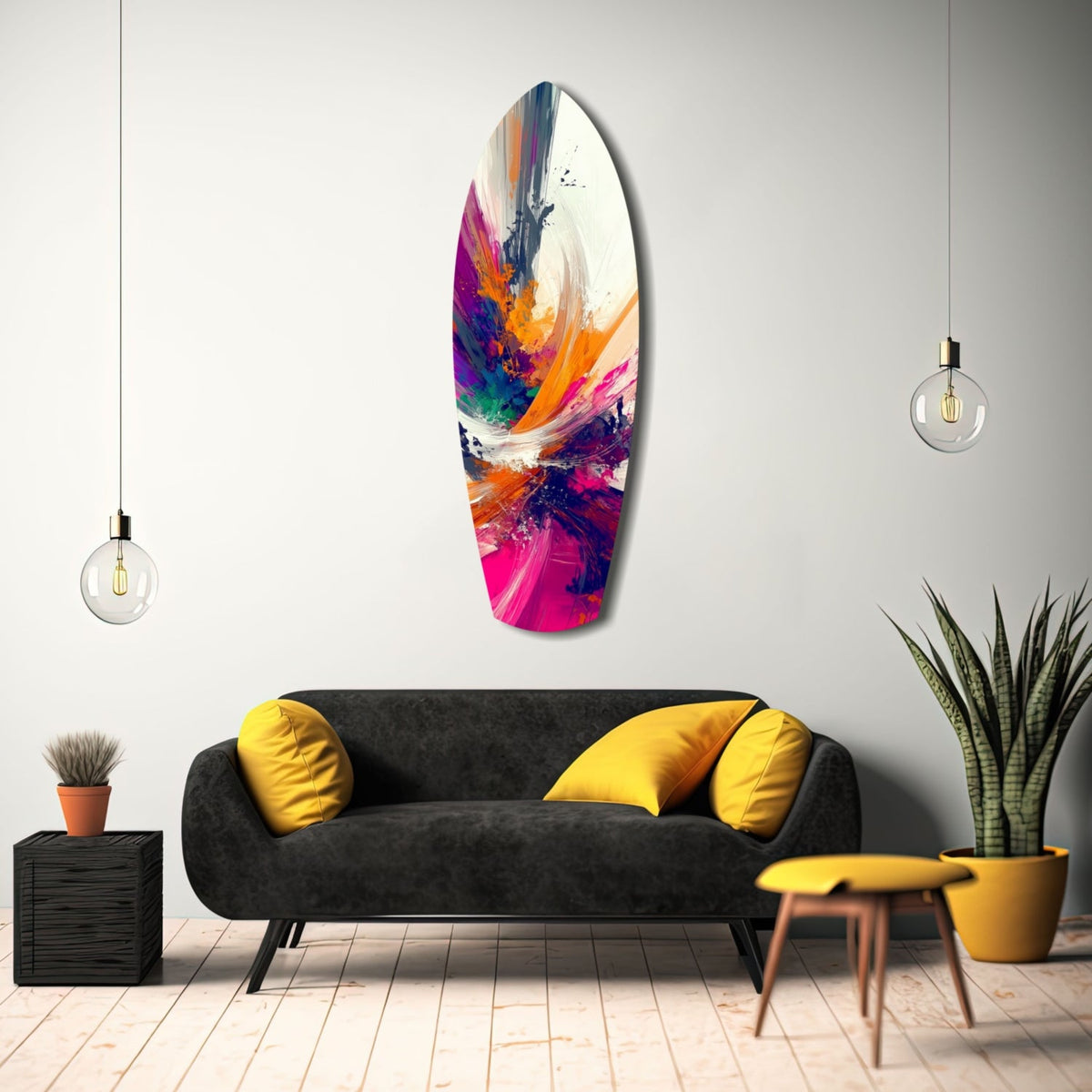 Abstract Paint Brushes Glass Wall Art