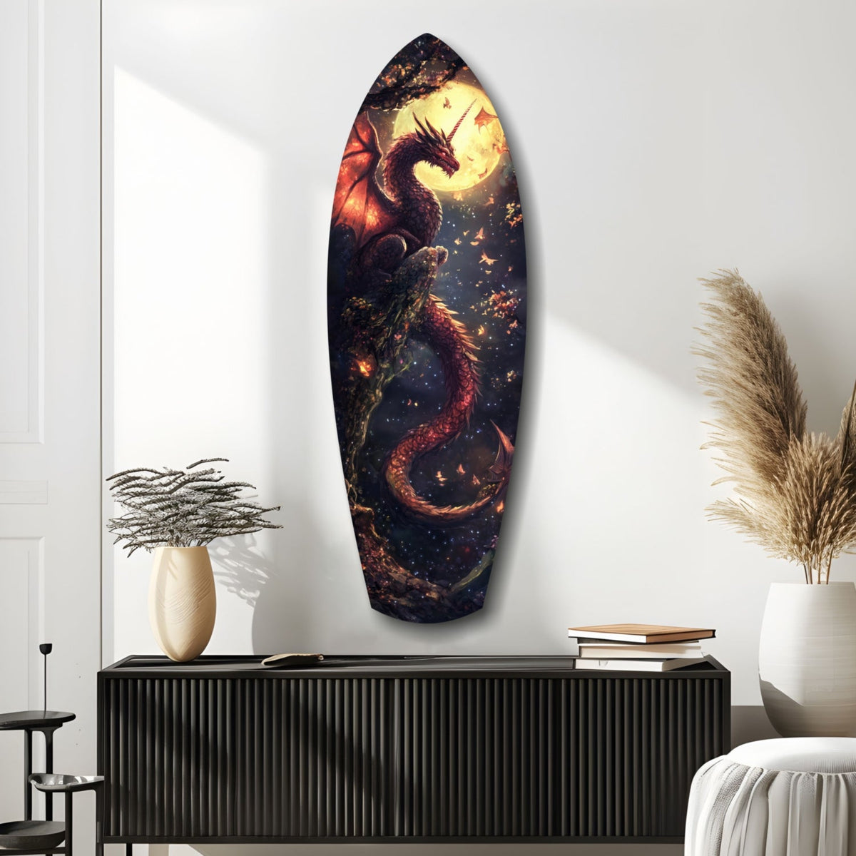 Moonlit Dragon Flight of the Night Glass Wall Art