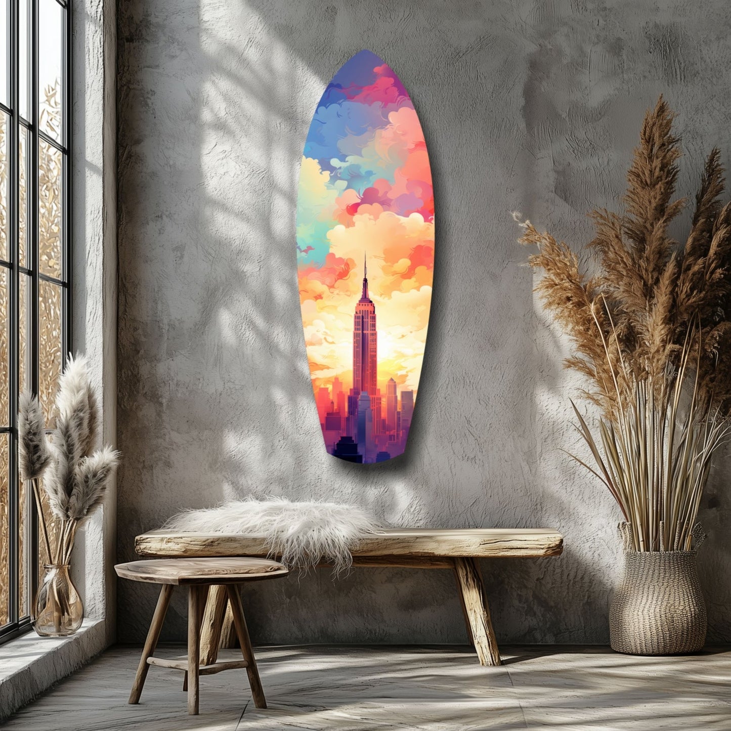 Golden Skyline Glass Wall Art