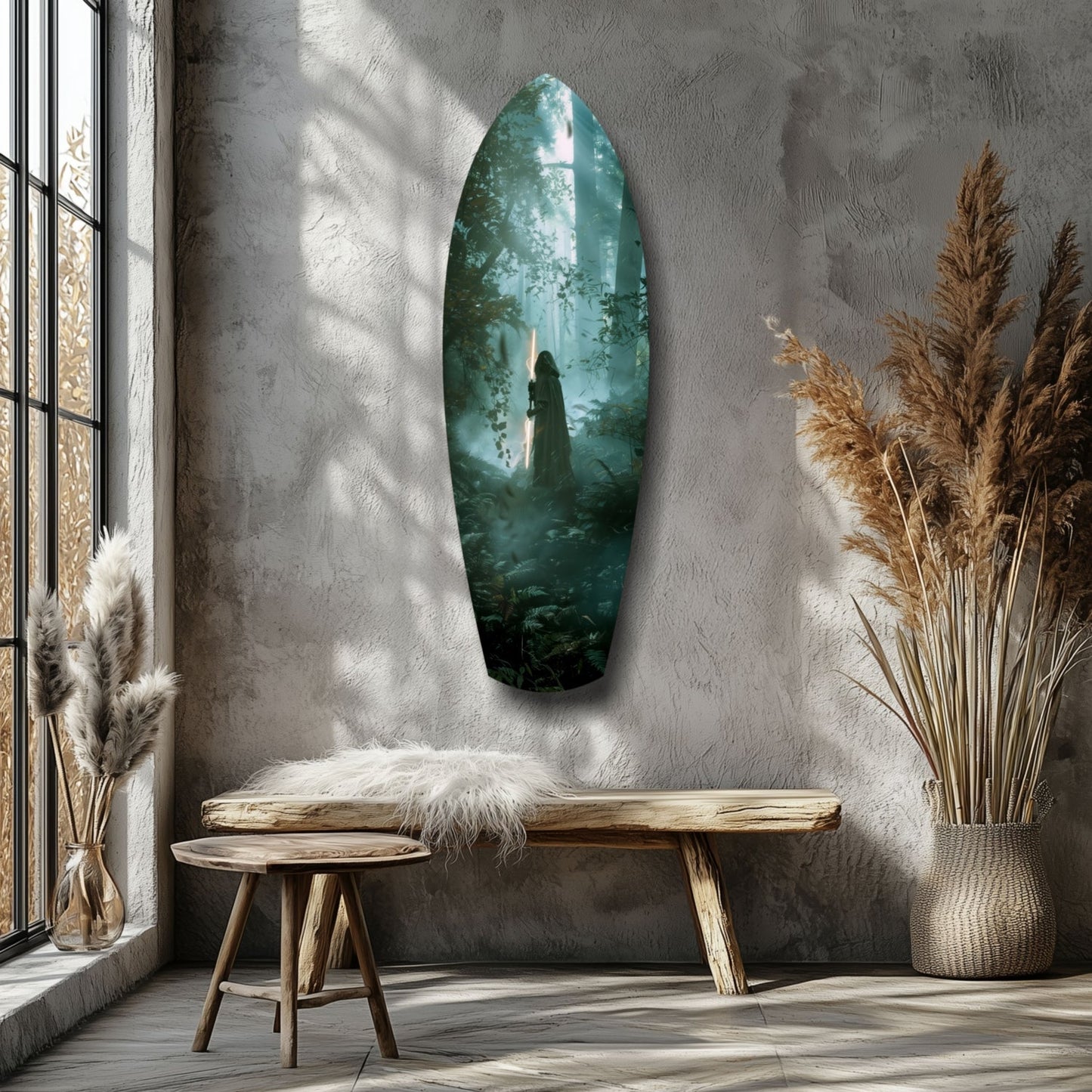 Light Saber in the Woods Glass Wall Art