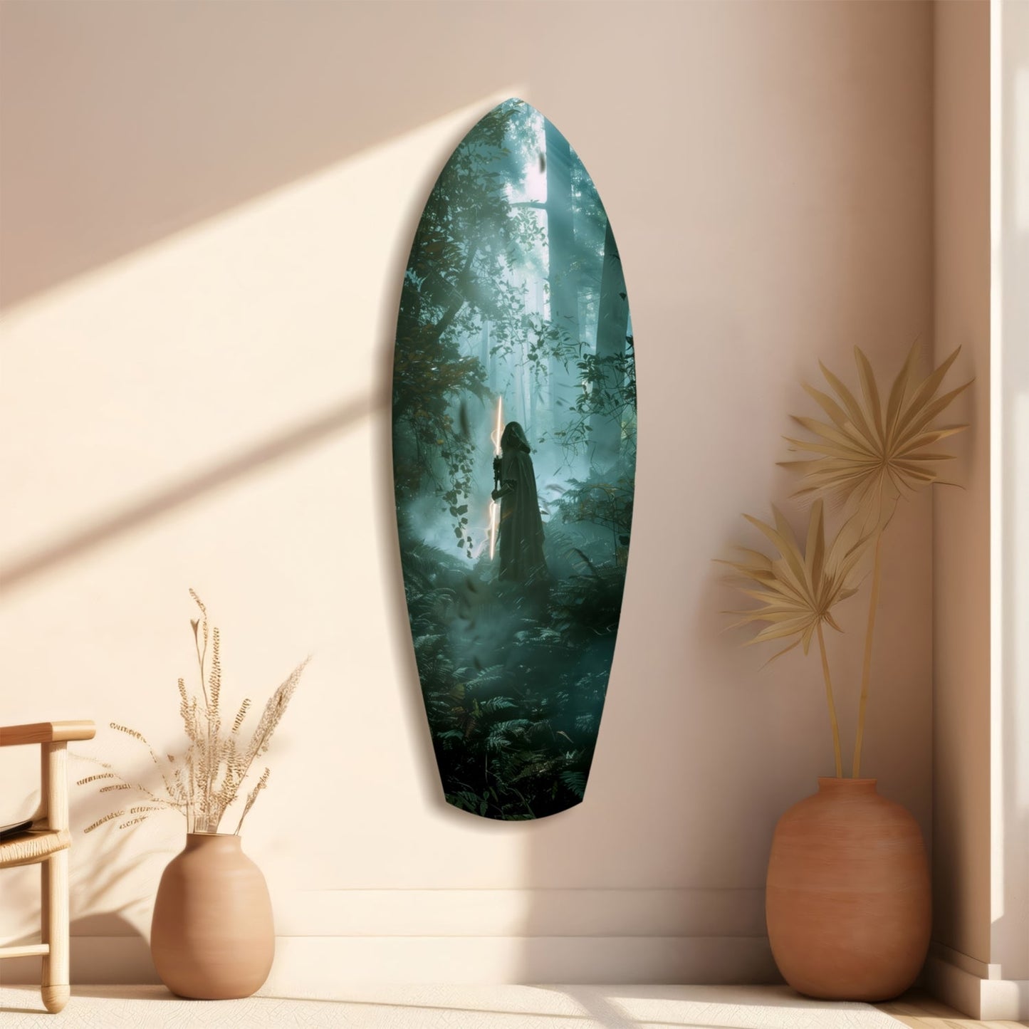 Light Saber in the Woods Glass Wall Art