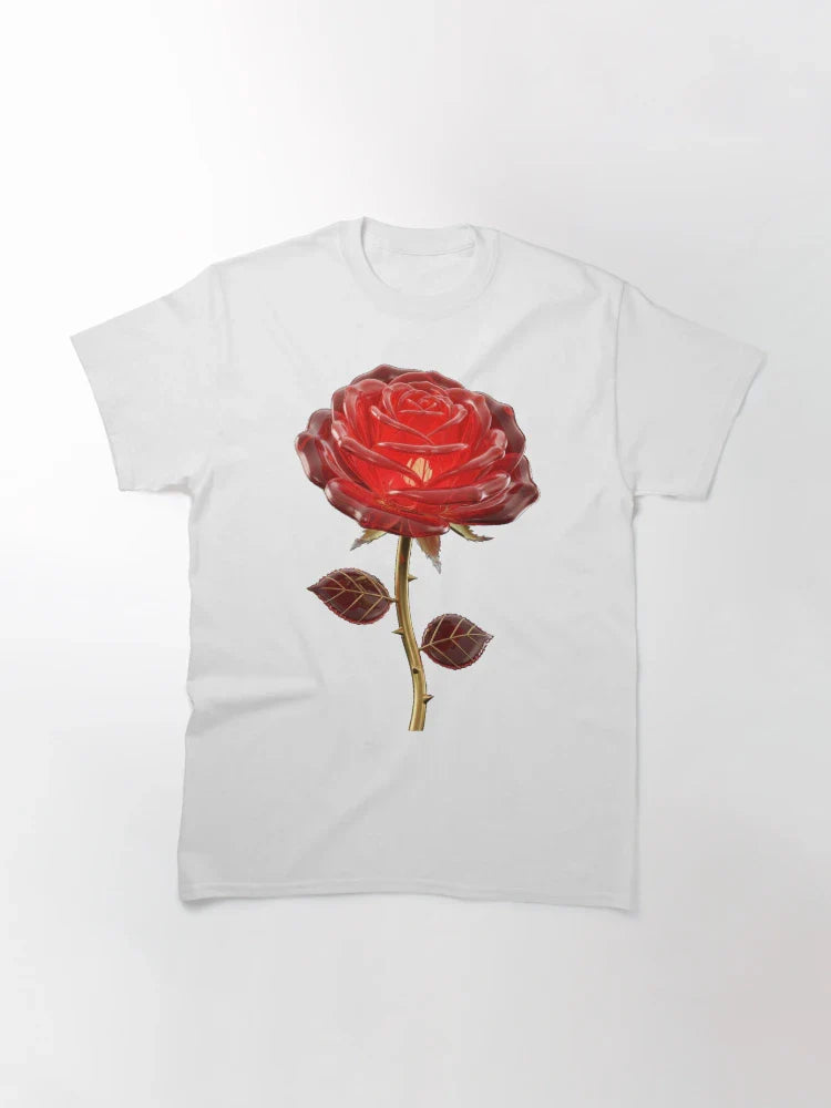 Realistic Red Crystal Rose with Golden Stem