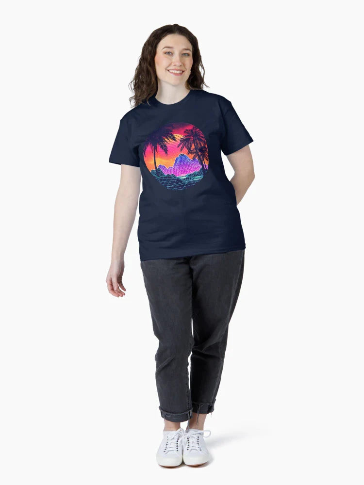 80s Vaprwave rocks and palm trees design