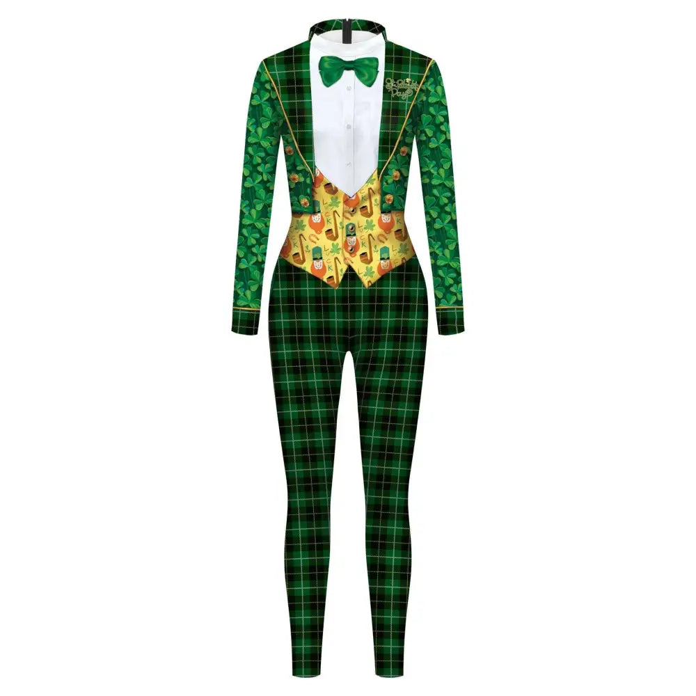 St. Patrick's Day Green Bow Digital Print Jumpsuit