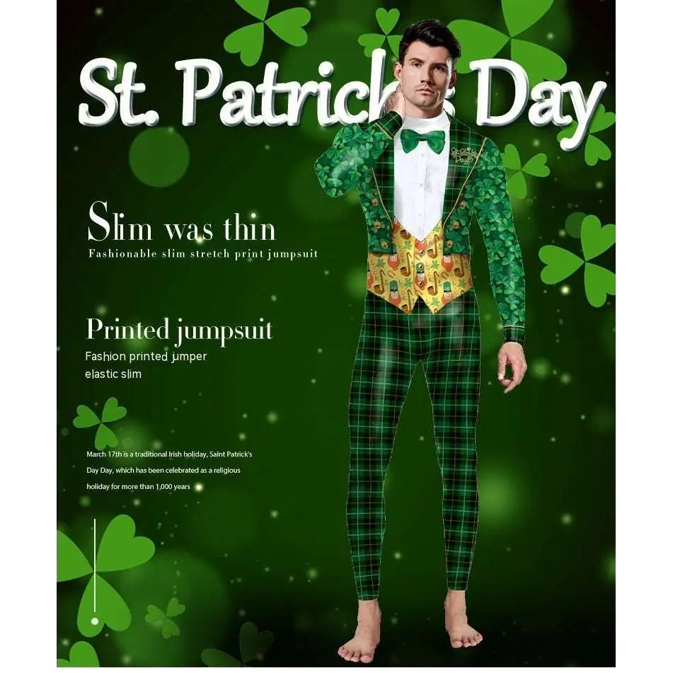 St. Patrick's Day Green Bow Digital Print Jumpsuit