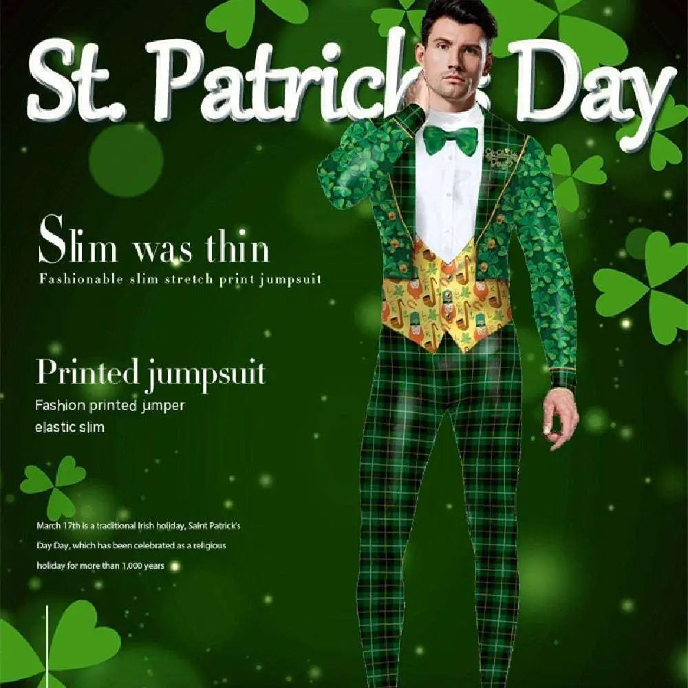 St. Patrick's Day Green Bow Digital Print Jumpsuit