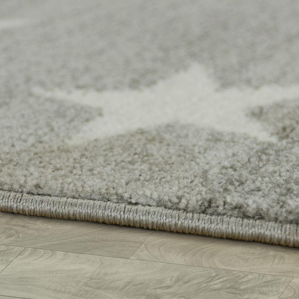 Stars Rug Kids for Nursery In Grey White Pastel Colors-1