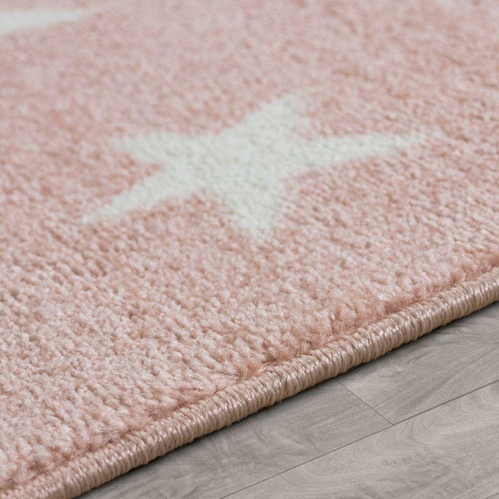 Stars Rug Kids for Nursery in Pink White Pastel Colors-1
