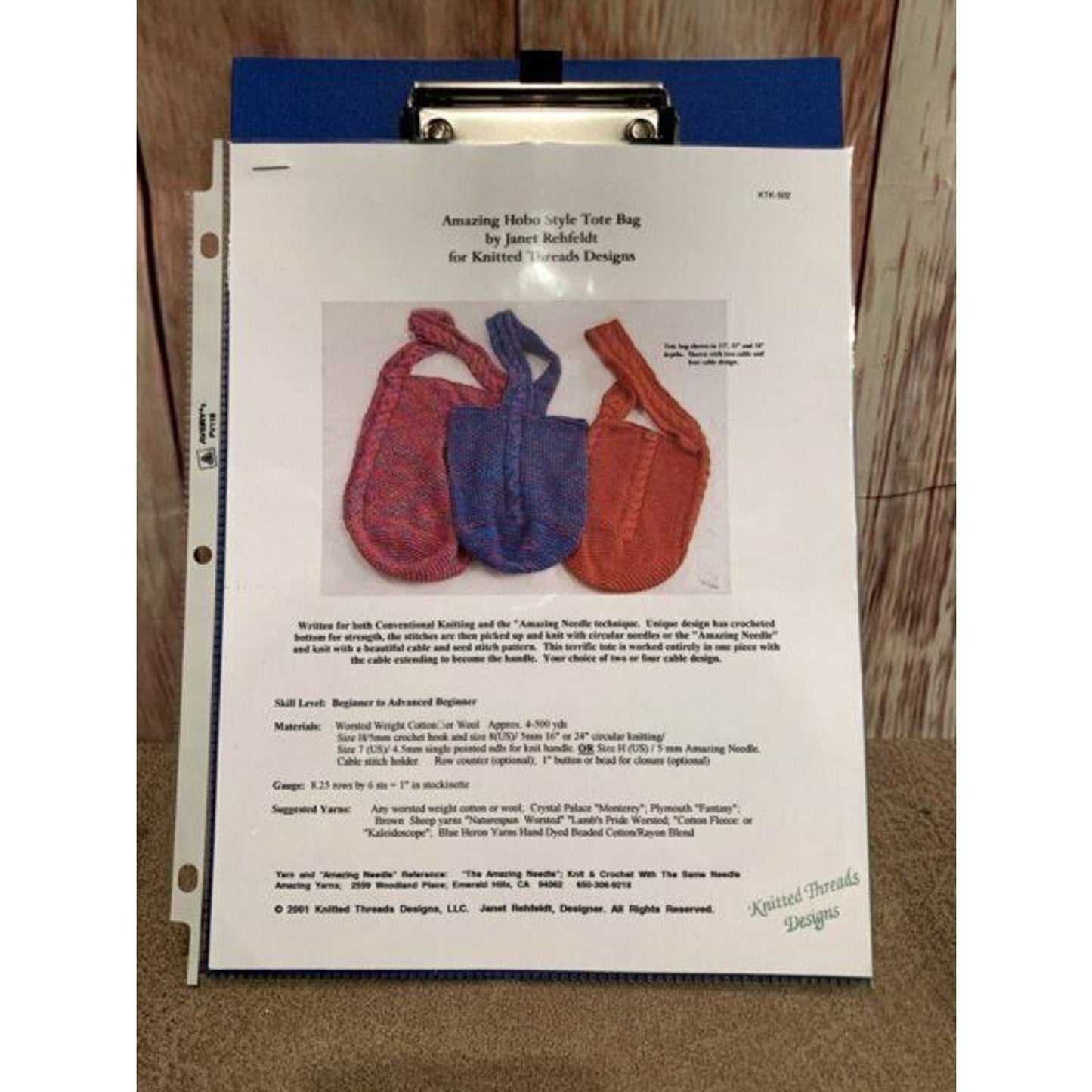 New Knitted Threads Janet Rehfeldt KTK-502 Amazing Hobo Tote Knitting Pattern