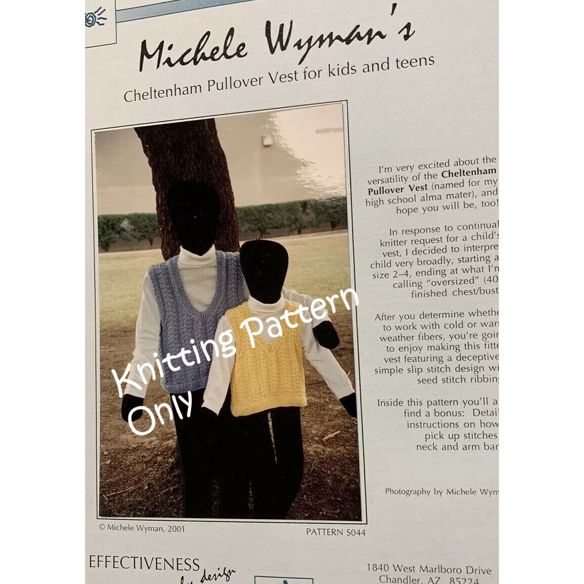 NWT Michele Wyman S044 Cheltenham Pullover Kids Teens Sweater Knitting Pattern