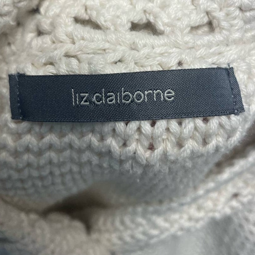 Liz Claiborne Large Crochet Knit Cotton Blend Long Sleeve Button Down Cardigan