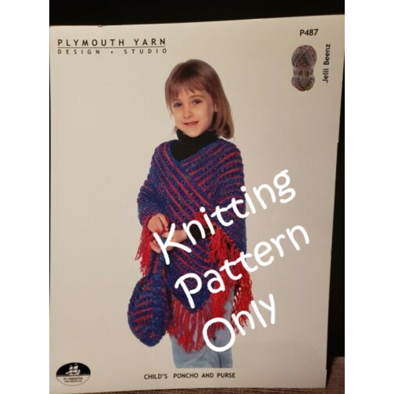 New Plymouth Yarn Jelli Beenz Child's Poncho and Purse Set Knitting Pattern P487