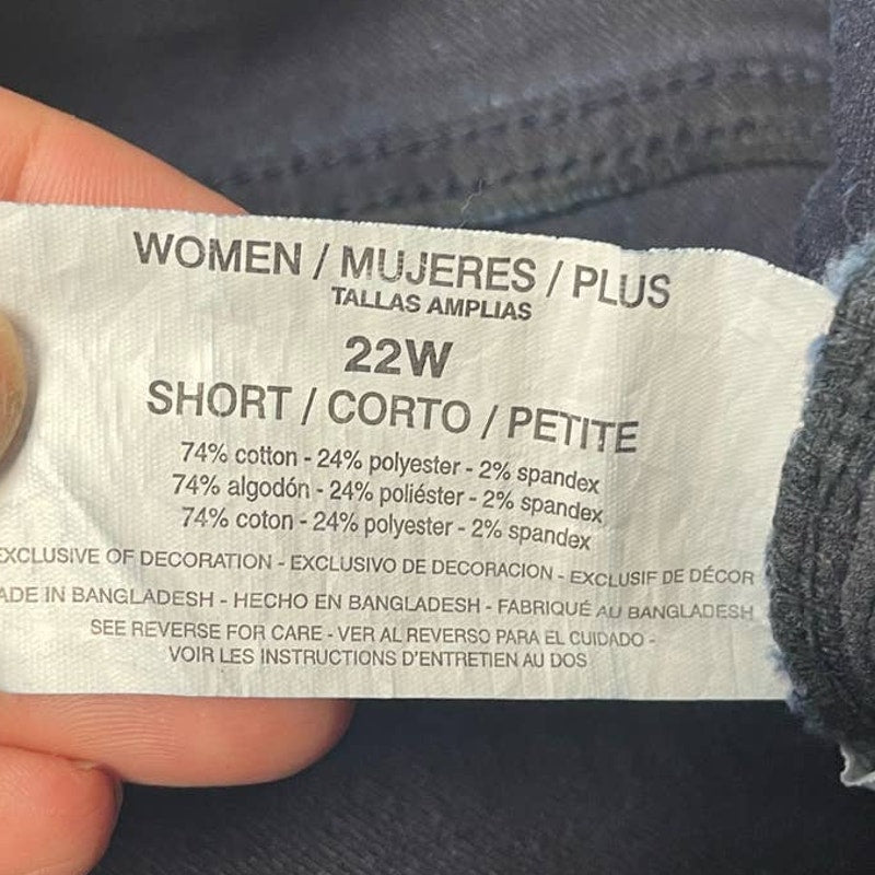 Gloria Vanderbilt 22W Amanda Flat Front Stretch Cotton Denim Blue Jeans Pockets