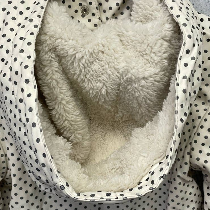 C&C California Girls Small Faux Fur Lined Warm Hooded Snap Up Polka Dot Raincoat