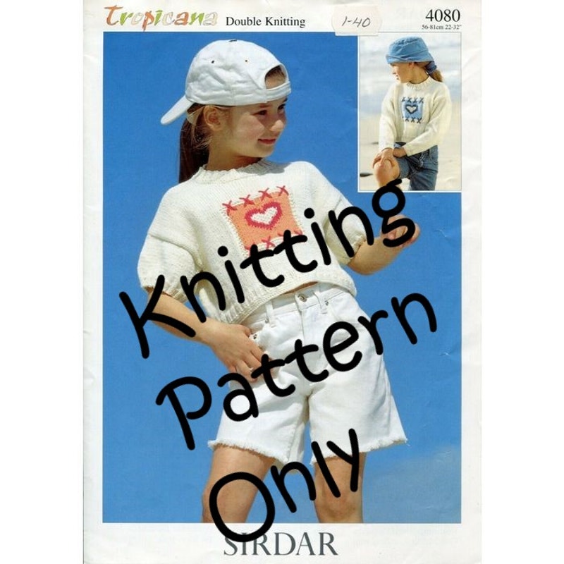 New Sirdar 4080 Tropicana Child Pullover Heart Sweater Double Knitting Pattern