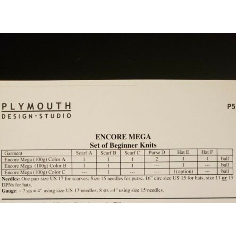 New Plymouth Yarn P522 Encore Mega Set of Beginner Knits Knitting Pattern