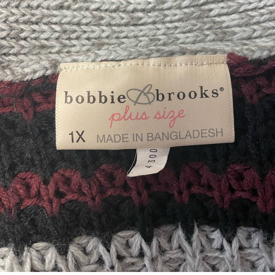 Bobbie Brooks 1X Long Sleeve Striped 100% Acrylic Long Open Cardigan Sweater
