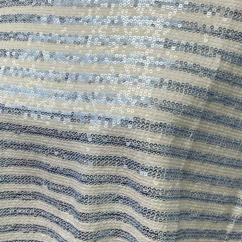 Chico's Size 2 Large Short Sleeve Sequin Striped Scoop Neck Cotton Blend Tee Top