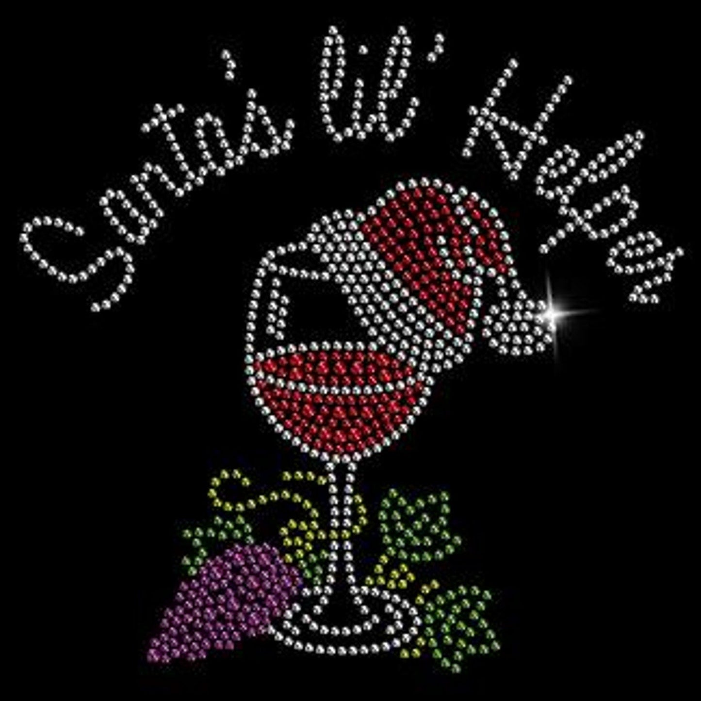 New XL Hand Printed Santa Helper Christmas Rhinestone Wine Cotton 3/4 Sleeve Tee