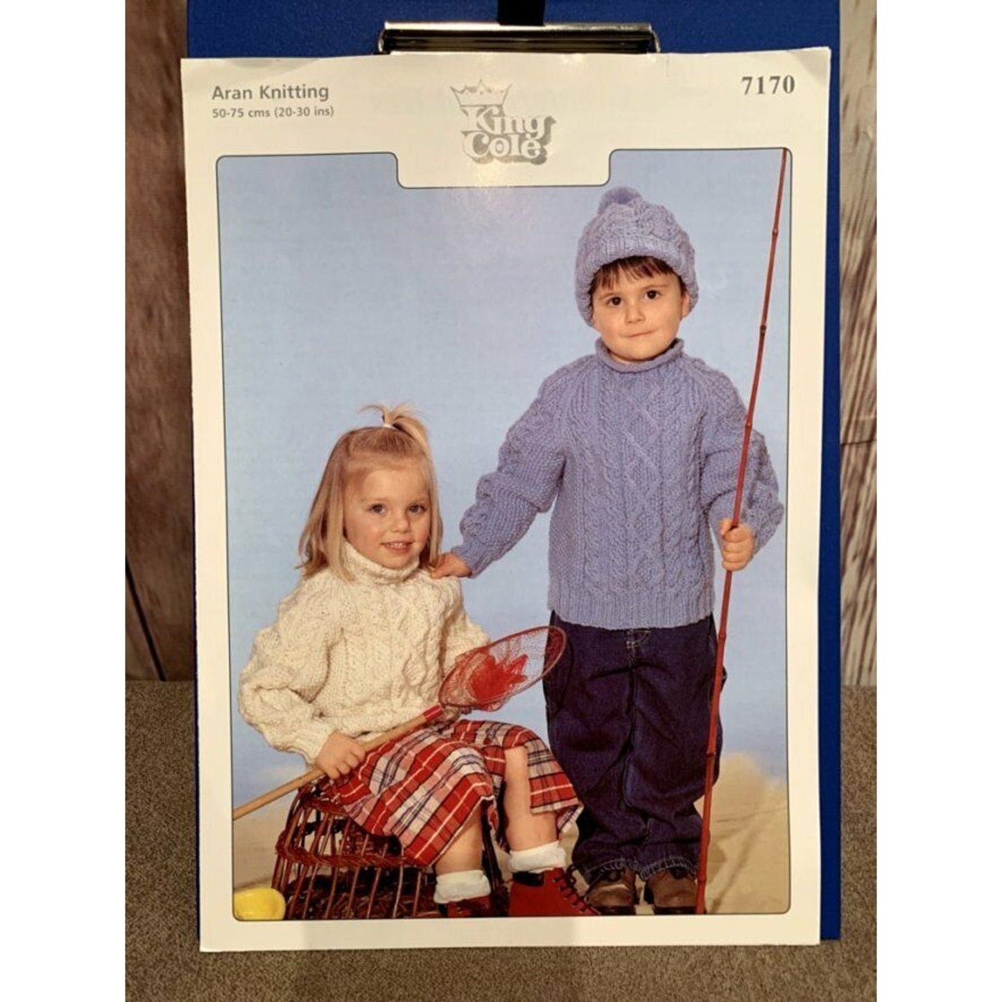 New King Cole 7170 Aran Child Pullover Sweater Hat Set Knitting Pattern