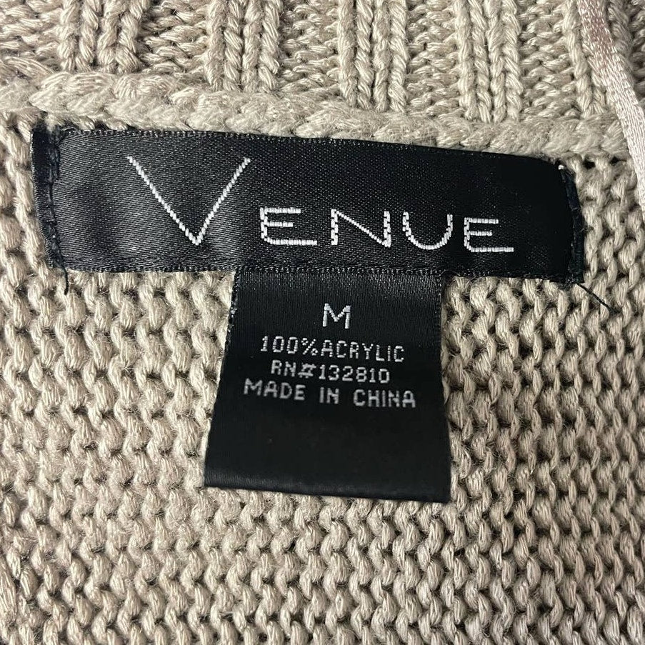 Venue Womens Medium Acrylic Short Sleeve Long Open Loose Knit Cardigan Sweater