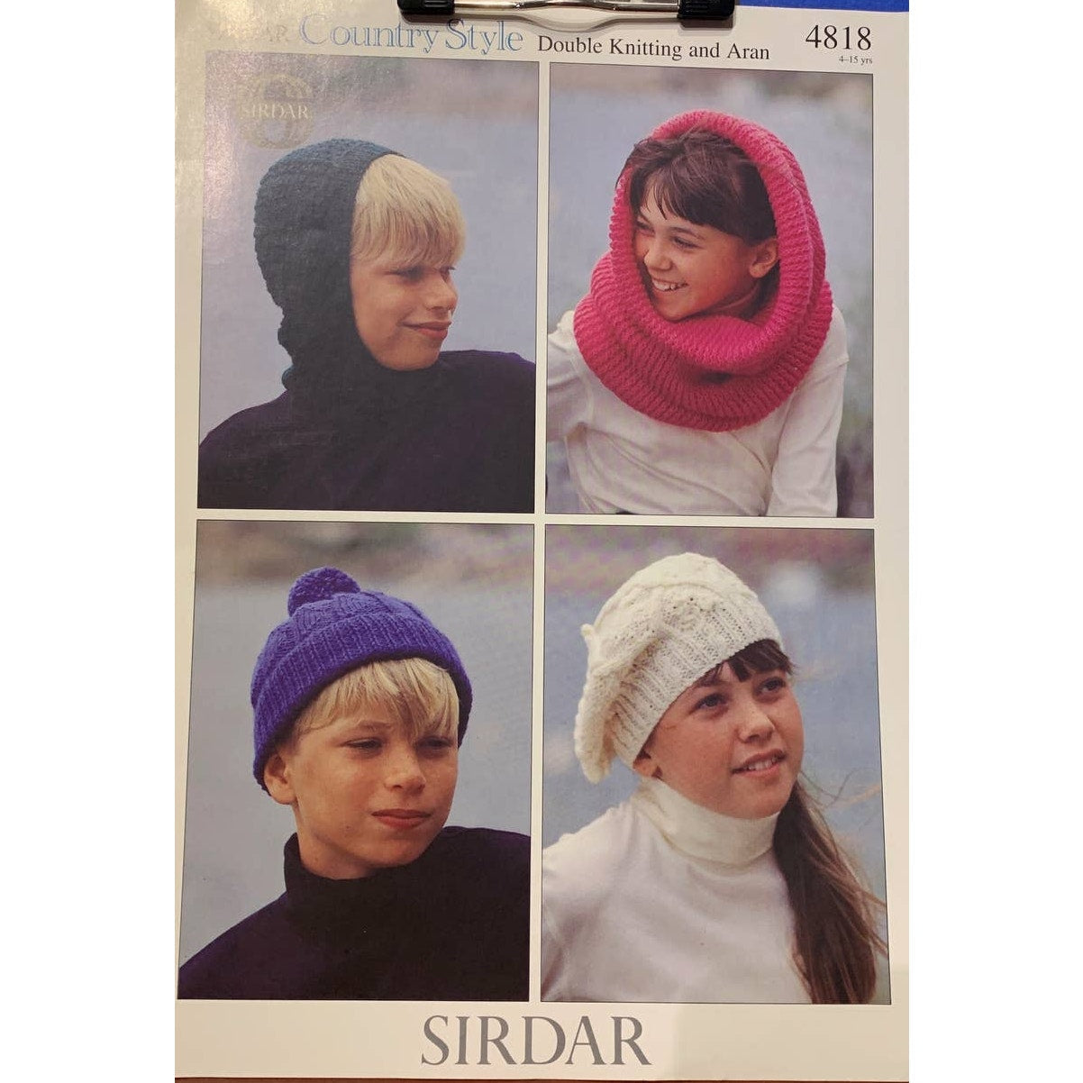 New Sirdar 4818 Country Style Child Hats Aran Double Knitting Pattern
