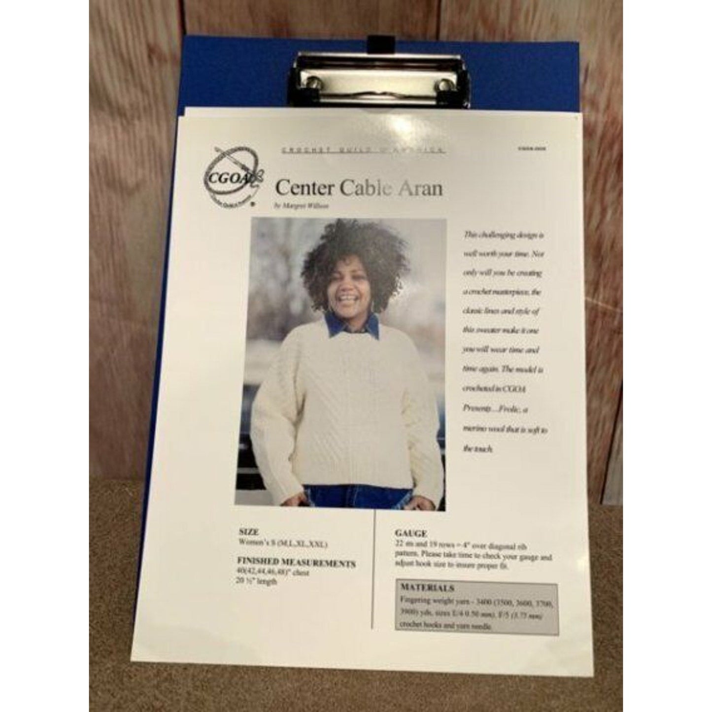 New Crochet Guild of America CGOA-009 Center Cable Aran Pullover Sweater Pattern