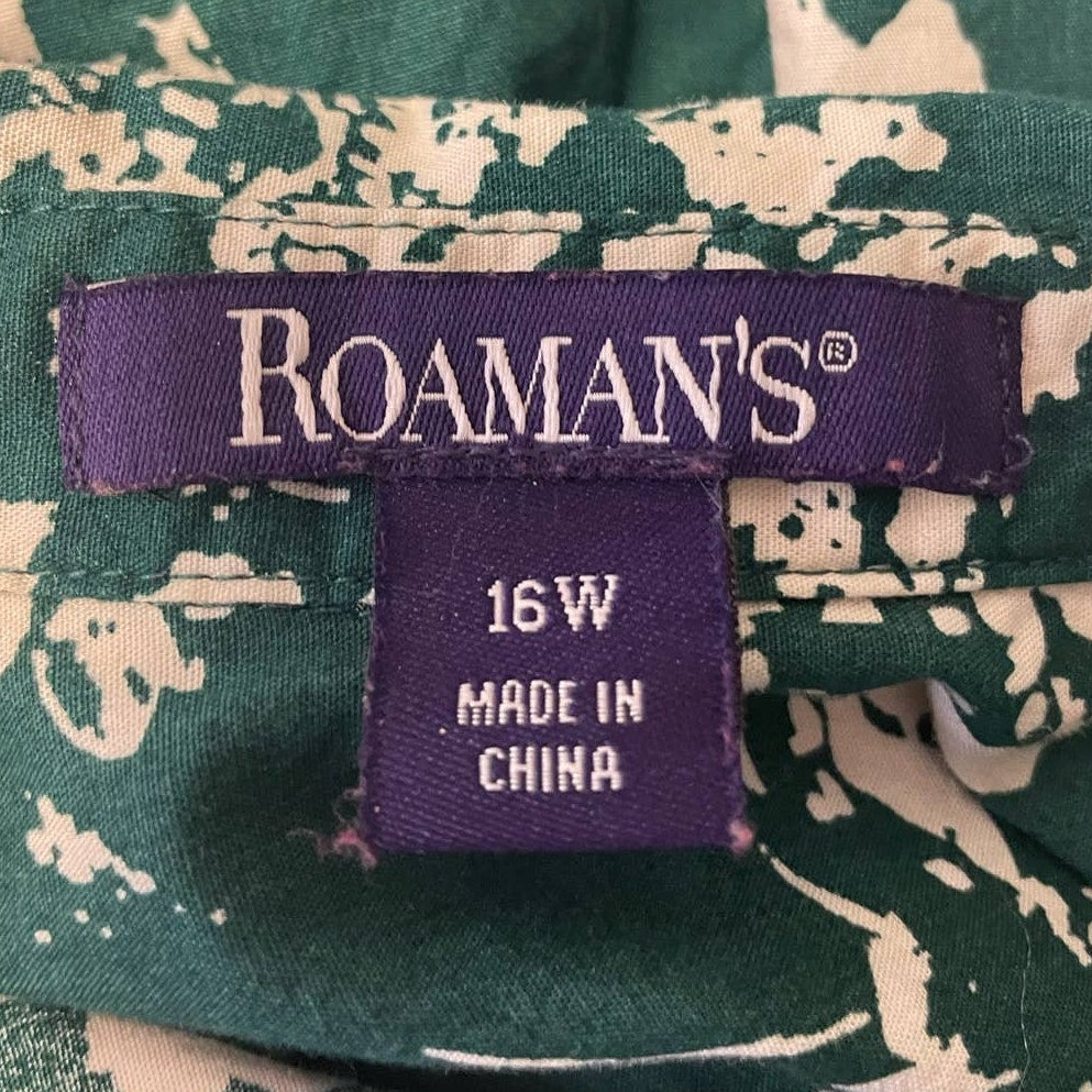 Roaman's Plus Size 16W Long Sleeve Button Down Cotton Floral Top Blouse Shirt
