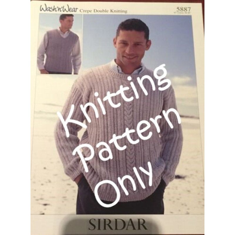 New Sirdar 5887 Wash N Wear Crepe Mens Pullover Sweater Vest Knitting Pattern