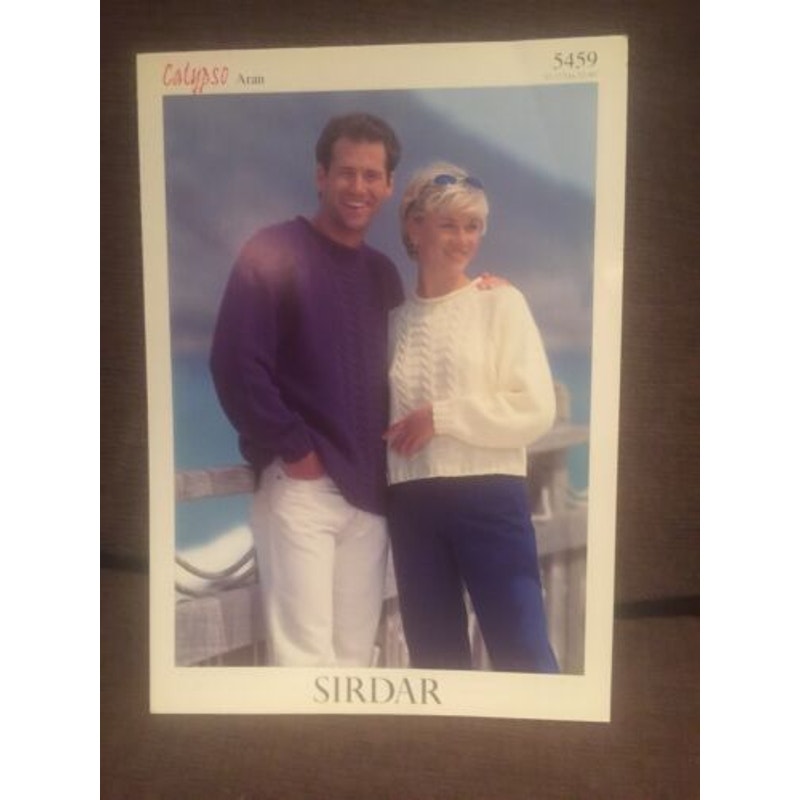 New Sirdar 5459 Calypso Aran Mens Womens Pullover Sweater Knitting Pattern