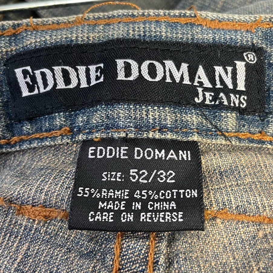 Eddie Domani Mens Jeans 52 / 32 Distressed Weathered Cotton Blend Denim Jeans