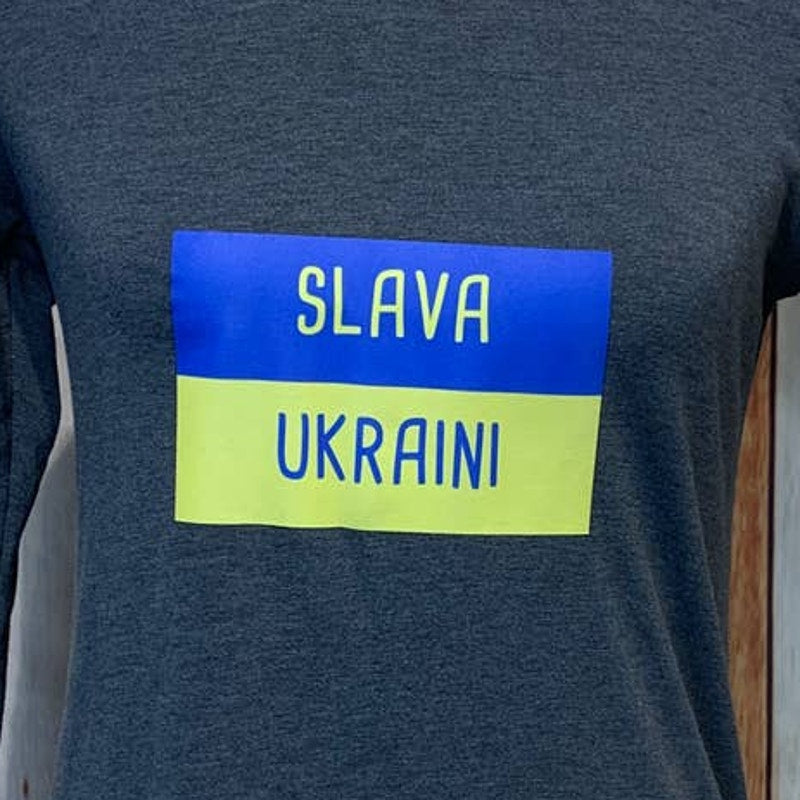 Upcycled Hand Printed Womens Small Flag Slava Ukraini Artist Fundraiser Tee