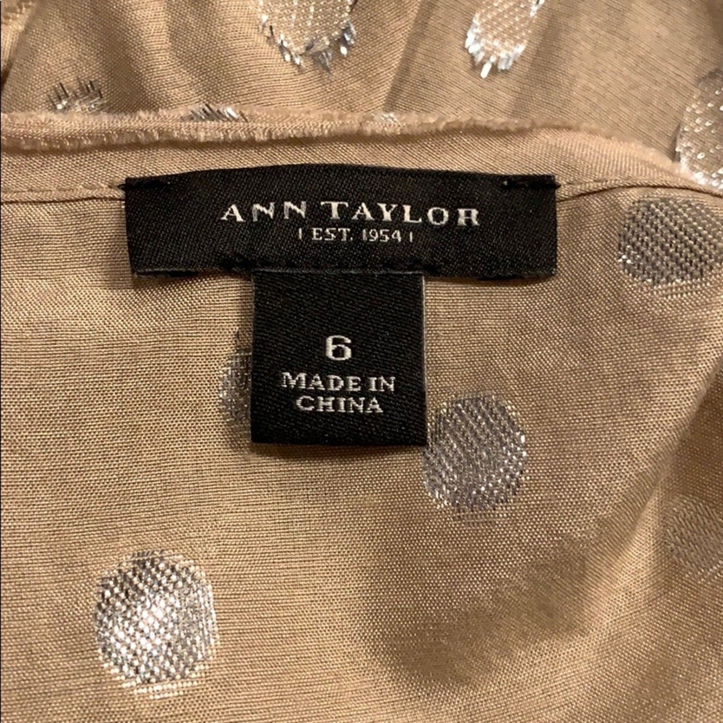 Ann Taylor Womens Size 6 Silk Blend Metallic Polka Dot Sleeveless Tank Top