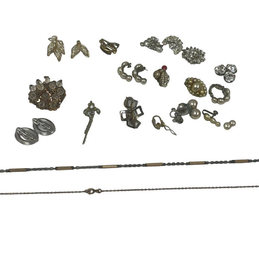 20+ Pc Broken Vintage Earrings Brooches Chains Jewelry Findings Craft Supply Lot