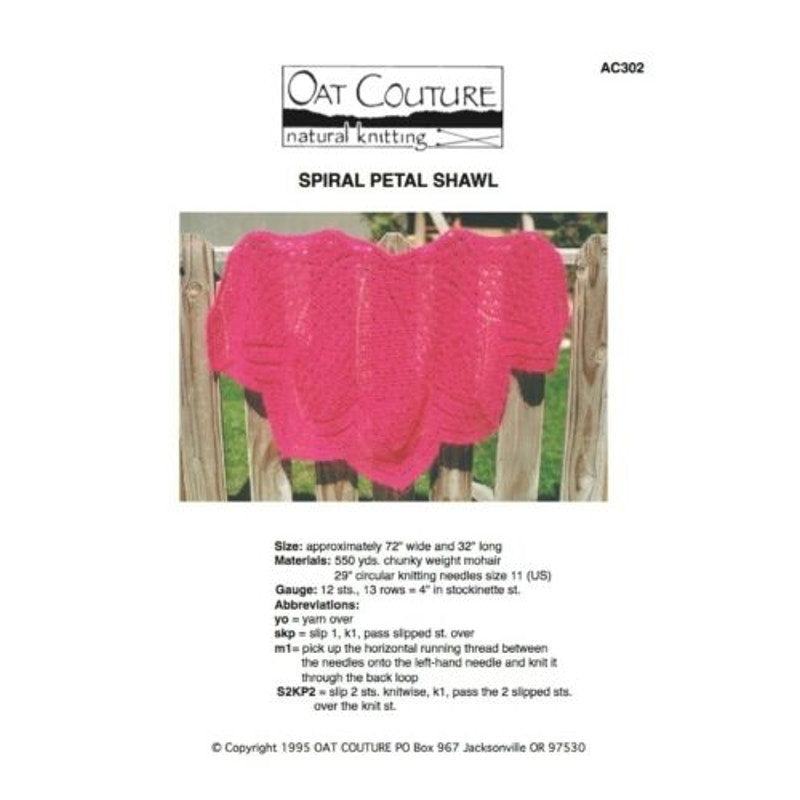 NWT Annie Dempsey Oat Couture Spiral Petal Shawl AC302 Mohair Knitting Pattern
