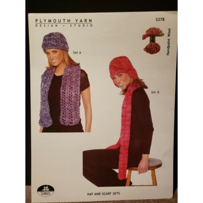 New Plymouth Yarn S378 Handpaint Wool Hat and Scarf Sets Knitting Pattern