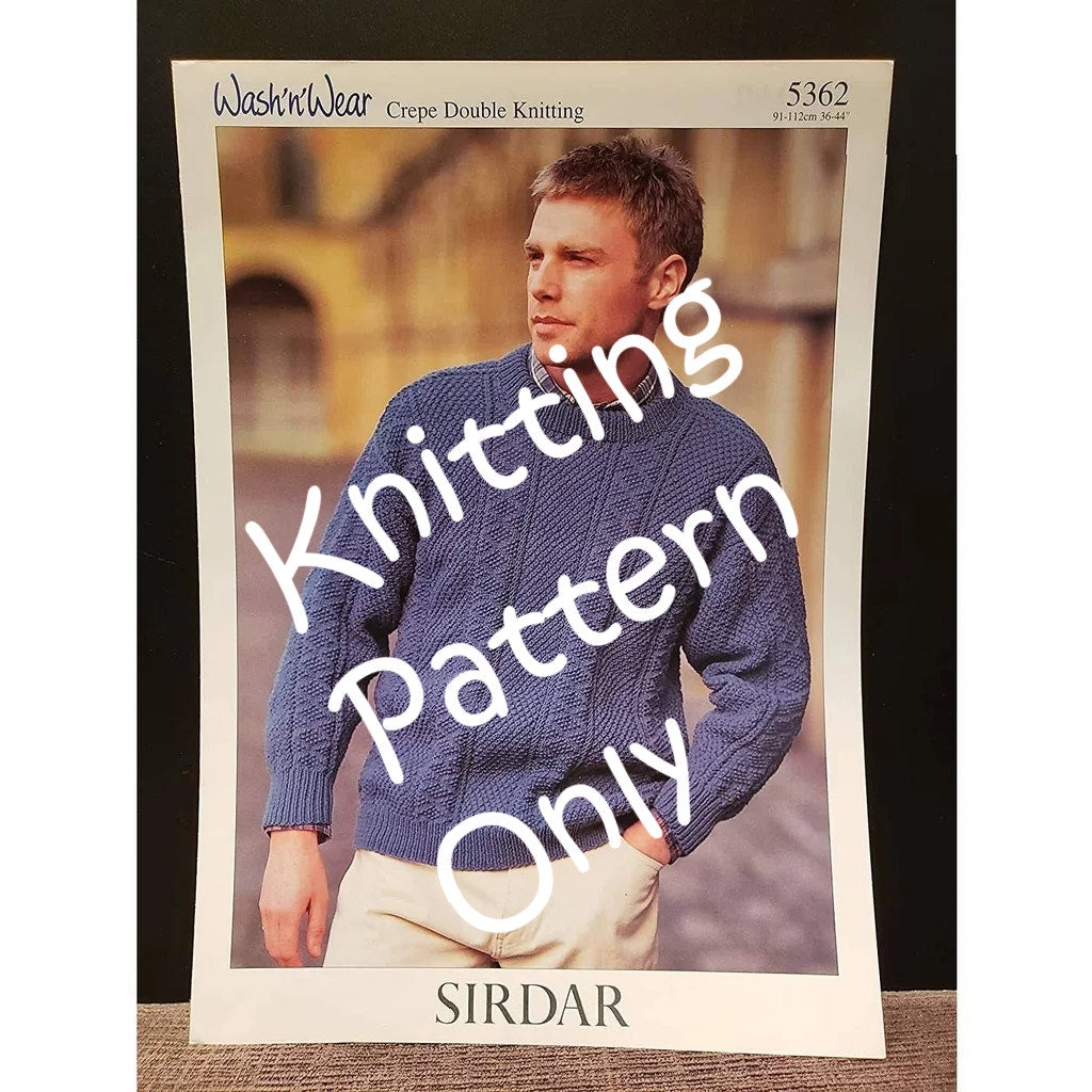New Sirdar 5362 Wash N Wear Crepe Double Knitting Mens Pullover Sweater Pattern