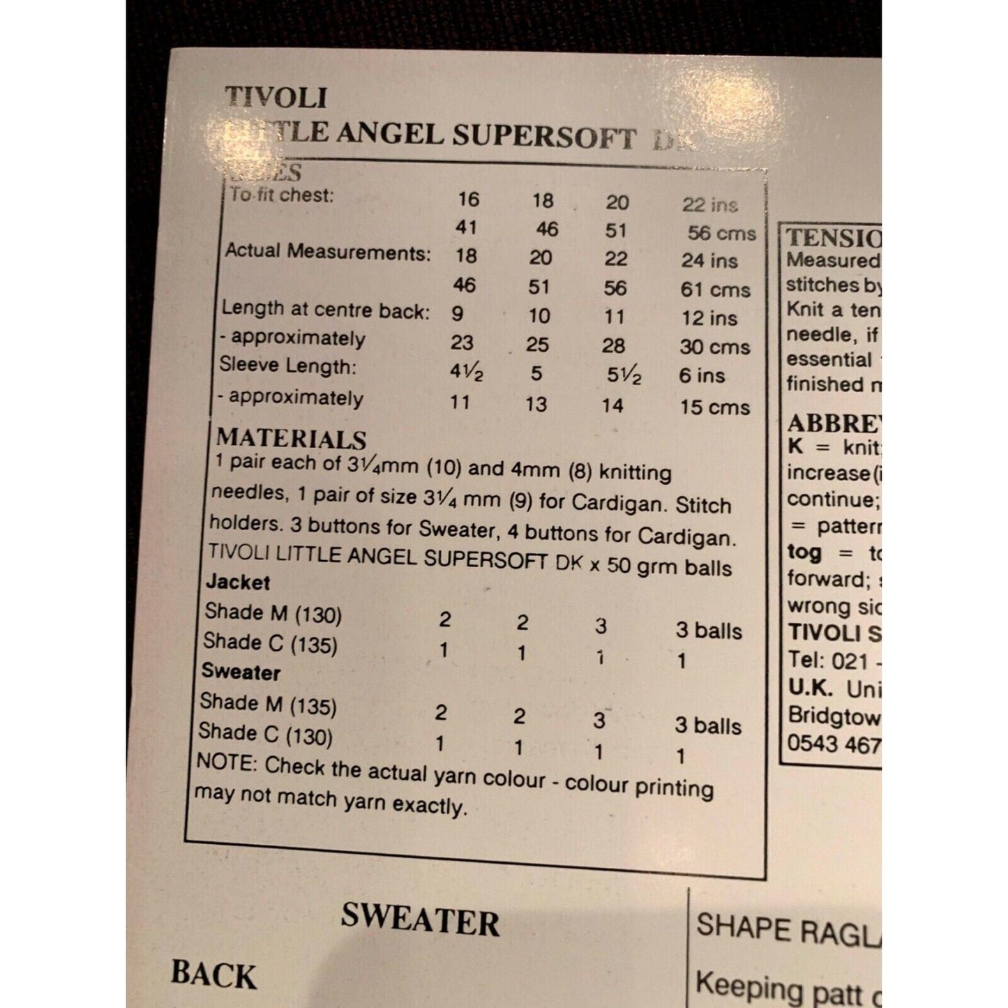 New Tivoli Little Angel Child Supersoft DK Jacket & Sweater Knitting Pattern