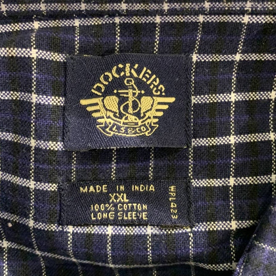 Dockers Mens XXL Plaid Grid 100% Cotton Long Sleeve Button Down Casual Shirt