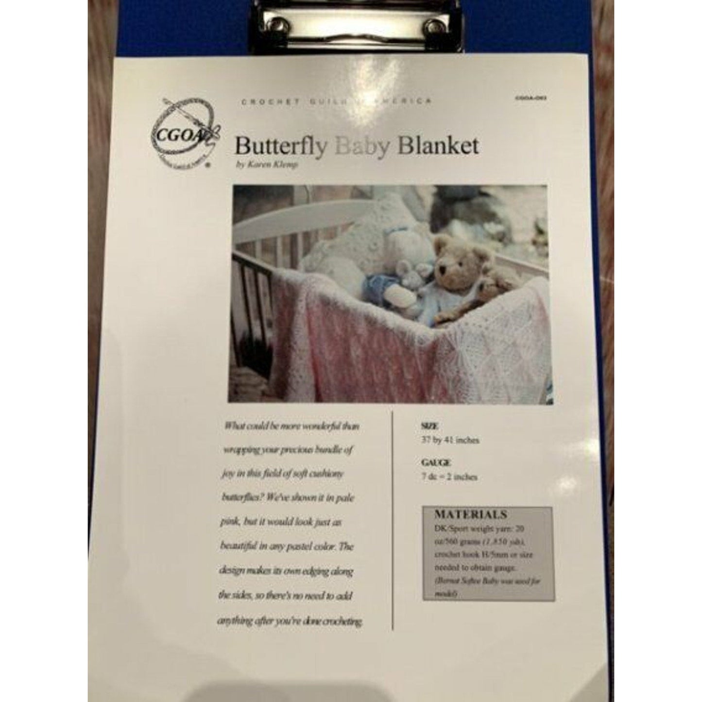 New Crochet Guild of America CGOA-003 Karen Kemp Butterfly Baby Blanket Pattern