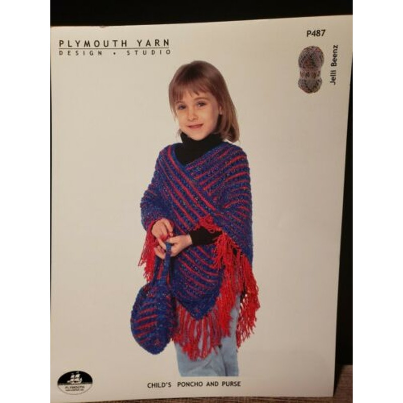 New Plymouth Yarn Jelli Beenz Child's Poncho and Purse Set Knitting Pattern P487
