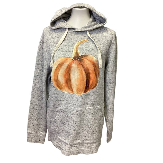 HandPrinted Medium Upcycled Long Sleeve Halloween Fall Pumpkin Sweatshirt Hoodie