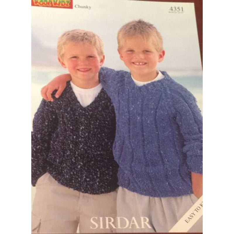 New Sirdar 4351 Kool Kidz Chunky Crew V Neck Child DK Knitting Sweater Pattern