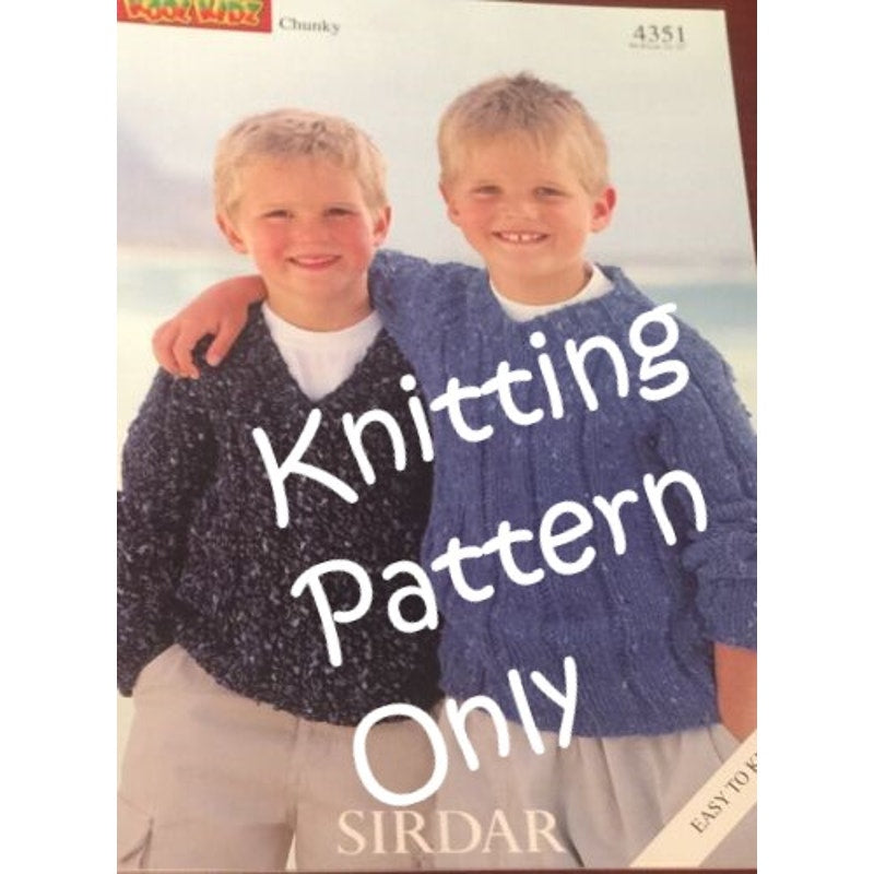 New Sirdar 4351 Kool Kidz Chunky Crew V Neck Child DK Knitting Sweater Pattern