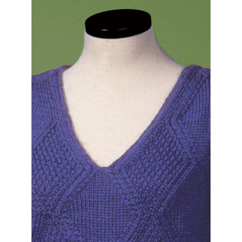 New Sue McCain Vermont Fiber 128 Moss Diamond V-Neck Pullover Knitting Pattern