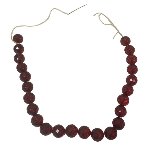 Strand of 24 Vintage Ruby Red Shiny Round Beads Beaded Jewelry Craft Supply