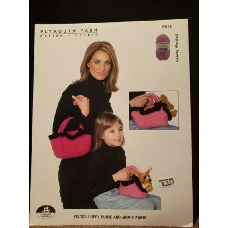 New Plymouth Yarn Galway Worsted Felted Mom Puppy Purse Knitting Pattern P513