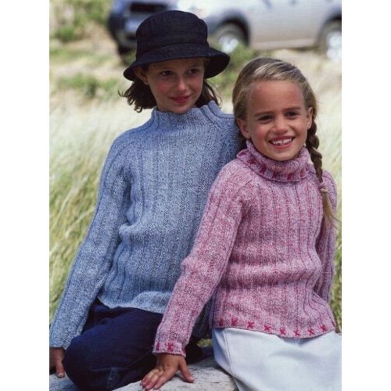 New Sirdar 4258 Denim Child Double Knitting Pullover Mock Neck Sweater Pattern