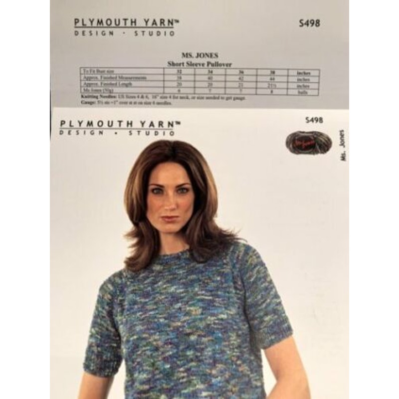 New Plymouth Yarn Design S498 Ms Jones Short Sleeve Sweater Knitting Pattern